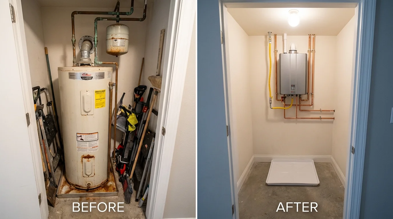 Tank water heater versus wall-mounted tankless unit comparison for Morris, IL homeowners